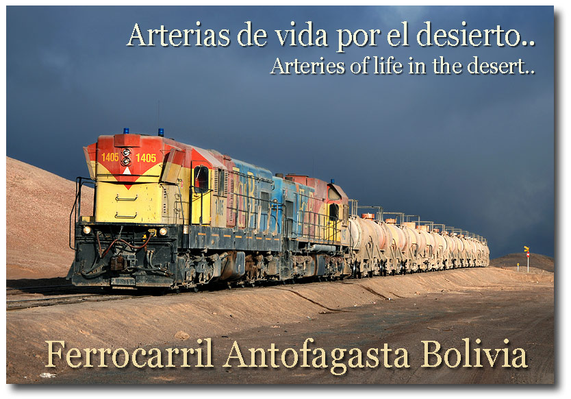 Arteries of life in the desert: Ferrocarril Antofagasta Bolivia FCAB in the Atacama desert