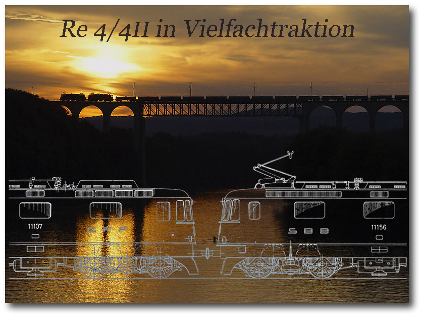 SBB, Re 4/4II, Re 4/4 III, Re 421, Doppeltraktion, Rheinviadukt Eglisau